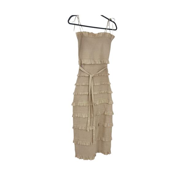 V. Chapman The Lily Dress Smocked Sleeveless In Neutral Warm Sand Size 2 NWOT - Picture 7 of 12